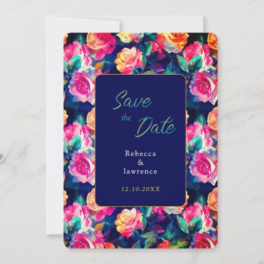 Stijlvolle Kleurrijke bloemen bruiloft Save The Date (Voorkant)