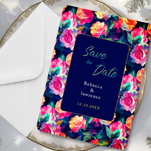 Stijlvolle Kleurrijke bloemen bruiloft Save The Date