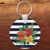Stijlvolle, kleurrijke Floral op zwarte en witte s Sleutelhanger (Achterkant)