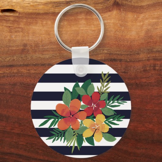 Stijlvolle, kleurrijke Floral op zwarte en witte s Sleutelhanger (Achterkant)