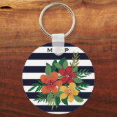 Stijlvolle, kleurrijke Floral op zwarte en witte s Sleutelhanger (Voorkant)