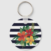 Stijlvolle, kleurrijke Floral op zwarte en witte s Sleutelhanger (Achterkant)