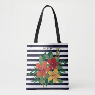 Stijlvolle, kleurrijke Floral op zwarte en witte s Tote Bag