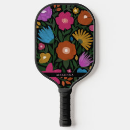 Stijlvolle, kleurrijke Florals Naam Zwart Pickleball Paddle