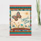 Stijlvolle kleurrijke Folk Fun Butterfly Afstudeer Kaart (Voorkant)