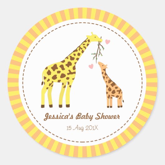 Stijlvolle kleurrijke Giraffe kalf Baby shower Par Ronde Sticker (Voorkant)