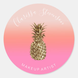 Stijlvolle, kleurrijke gouden anananasroze make-up ronde sticker