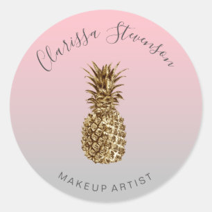 Stijlvolle, kleurrijke gouden anananasroze make-up ronde sticker