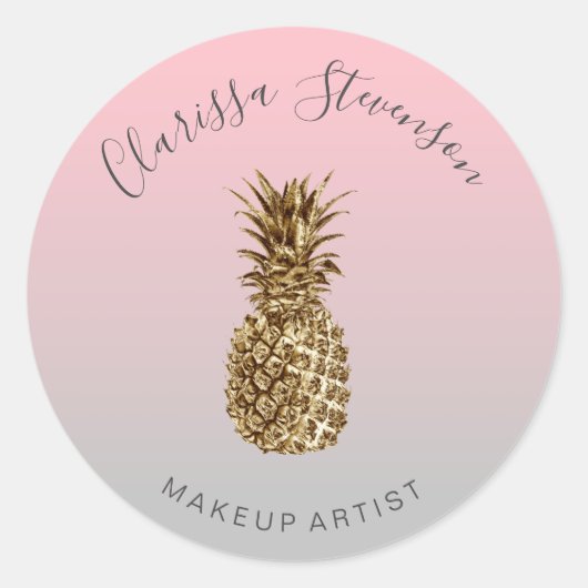 Stijlvolle, kleurrijke gouden anananasroze make-up ronde sticker (Voorkant)