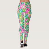 Stijlvolle kleurrijke roze bloemige botanische Wat Leggings (Achterkant)