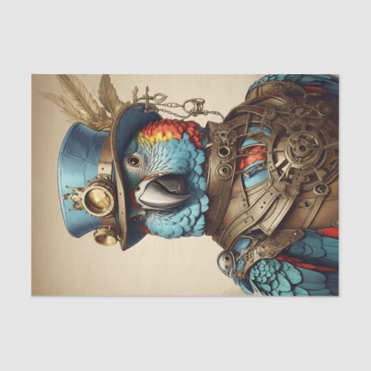 Stijlvolle kleurrijke Steampunk Parrot Art Tissuepapier (Voorkant)