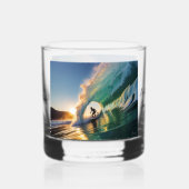 Stijlvolle kleurrijke surfer whisky glas (Achterkant)
