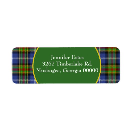 Stijlvolle kleurrijke Tartan Plaid retour adres la Etiket (Voorkant)