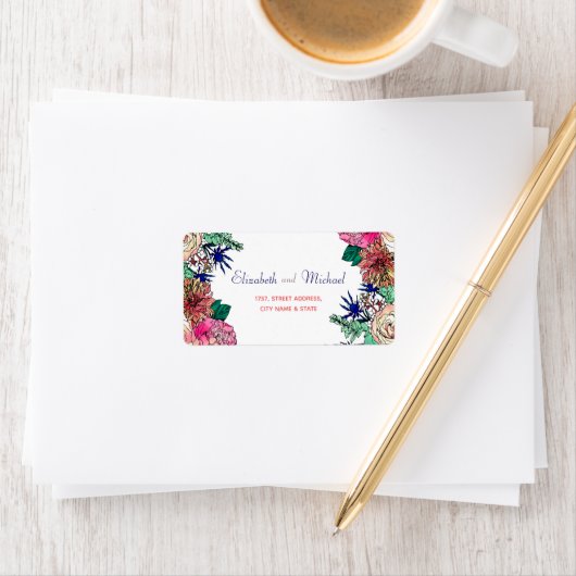 Stijlvolle, kleurrijke Waterverf Floral Bouquet de Etiket (Insitu)