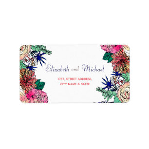 Stijlvolle kleurrijke Waterverf Floral Bouquet-ont Etiket