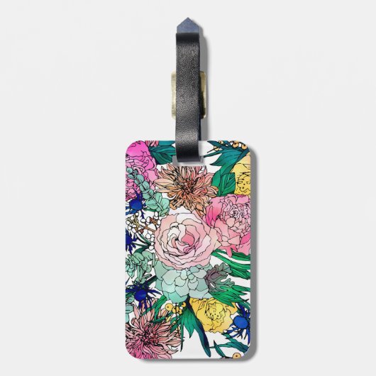 Stijlvolle kleurrijke Waterverf Floral Patroon Bagagelabel (Achterkant verticaal)