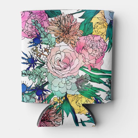 Stijlvolle kleurrijke Waterverf Floral Patroon Blikjeskoeler (Voorkant)