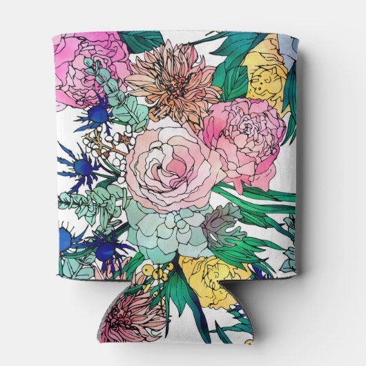 Stijlvolle kleurrijke Waterverf Floral Patroon Blikjeskoeler (Achterkant)