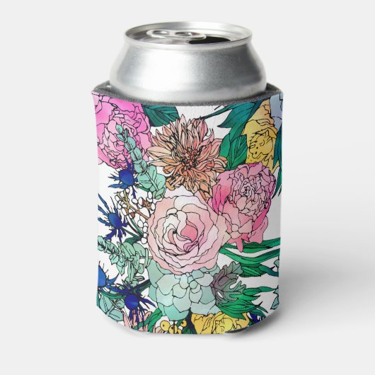 Stijlvolle kleurrijke Waterverf Floral Patroon Blikjeskoeler (Blikje Achterkant)