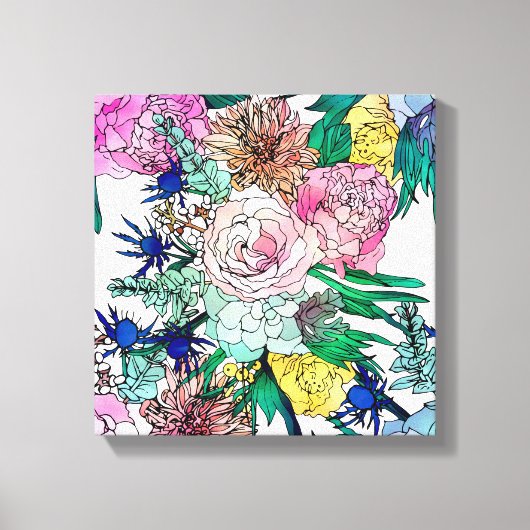 Stijlvolle kleurrijke Waterverf Floral Patroon Canvas Afdruk (Voorkant)
