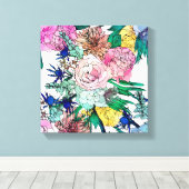 Stijlvolle kleurrijke Waterverf Floral Patroon Canvas Afdruk (Insitu (Houten vloer))
