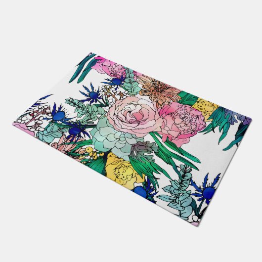 Stijlvolle kleurrijke Waterverf Floral Patroon Deurmat (Schuin)