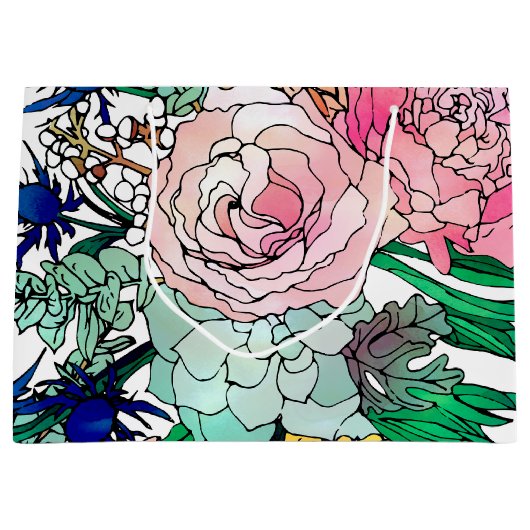 Stijlvolle kleurrijke Waterverf Floral Patroon Groot Cadeauzakje (Voorkant)