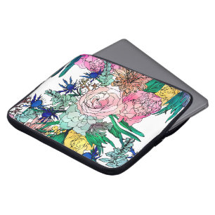 Stijlvolle kleurrijke Waterverf Floral Patroon Laptop Sleeve