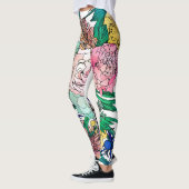 Stijlvolle kleurrijke Waterverf Floral Patroon Leggings (Links)