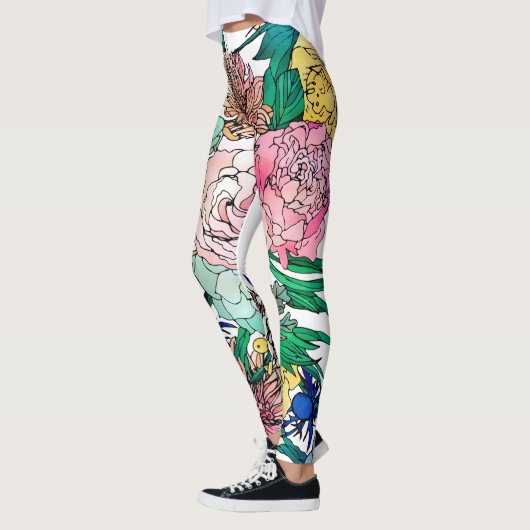 Stijlvolle kleurrijke Waterverf Floral Patroon Leggings (Links)