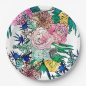 Stijlvolle kleurrijke Waterverf Floral Patroon Papieren Bordje (Voorkant)