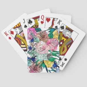 Stijlvolle kleurrijke Waterverf Floral Patroon Pokerkaarten