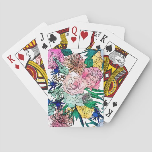 Stijlvolle kleurrijke Waterverf Floral Patroon Pokerkaarten (Achterkant)