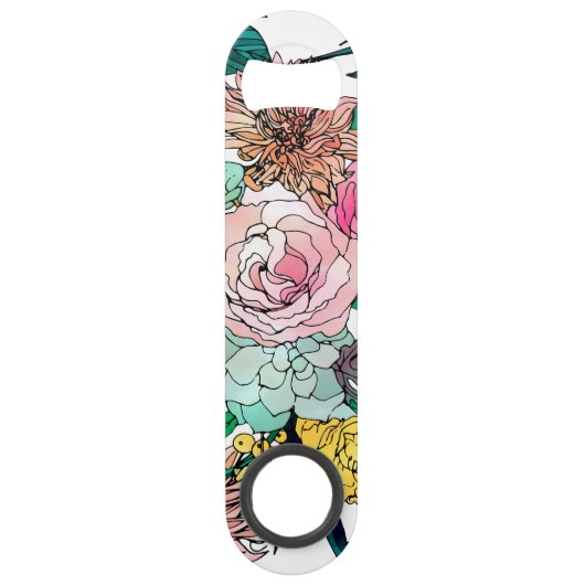 Stijlvolle kleurrijke Waterverf Floral Patroon Speed Flessenopener (Voorkant)