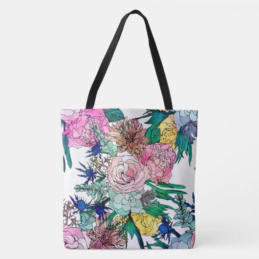 Stijlvolle kleurrijke Waterverf Floral Patroon Tote Bag (Voorkant)