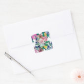 Stijlvolle kleurrijke Waterverf Floral Patroon Vierkante Sticker (Envelop)