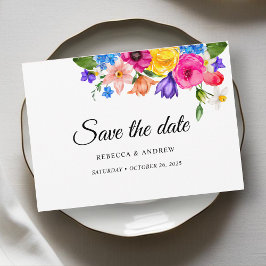 Stijlvolle kleurrijke wilde bloemen bruiloft save the date