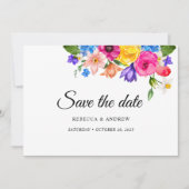 Stijlvolle kleurrijke wilde bloemen bruiloft save the date (Voorkant)