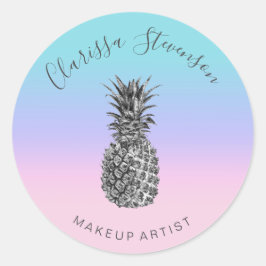 Stijlvolle, kleurrijke zilveranananassroze make-up ronde sticker