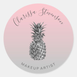 Stijlvolle, kleurrijke zilveranananassroze make-up ronde sticker