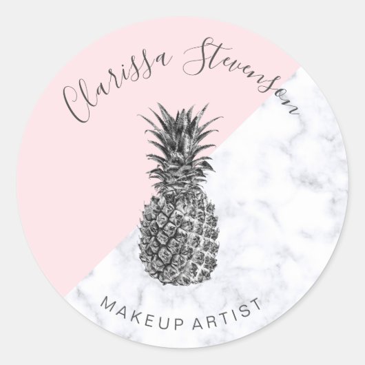 Stijlvolle, kleurrijke zilveranananassroze make-up ronde sticker (Voorkant)