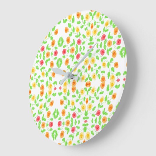 Stijlvolle klok in botergele bloemmotief (Hoek)