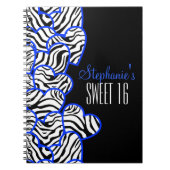 Stijlvolle Kobalt Sweet 16 Zebra Heart Design Naam Notitieboek (Voorkant)