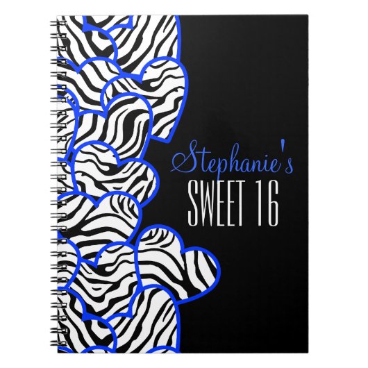 Stijlvolle Kobalt Sweet 16 Zebra Heart Design Naam Notitieboek (Voorkant)
