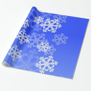Stijlvolle kobaltblauwe sneeuwvlokken Moderne Kers Cadeaupapier