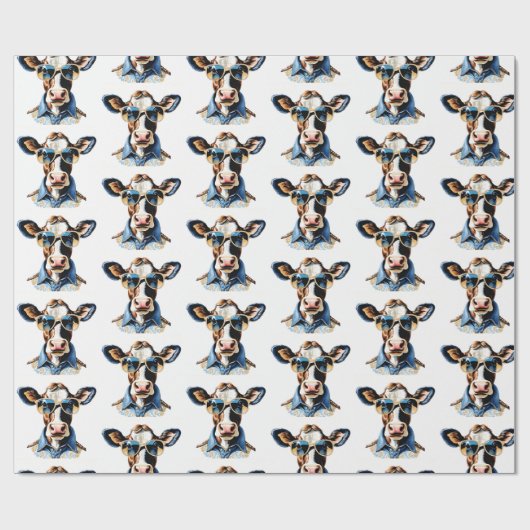 Stijlvolle koe in zonnebril en paisleysjaal cadeaupapier (Vlak)