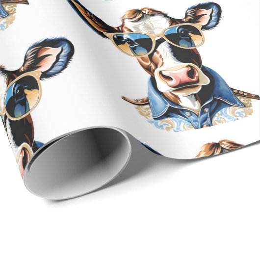 Stijlvolle koe in zonnebril en paisleysjaal cadeaupapier (Rol Hoek)
