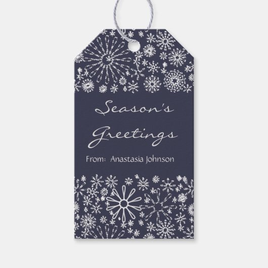 Stijlvolle koele feestelijke sneeuwvlok wervelt pa cadeaulabel (Voorkant)