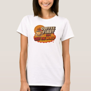 Stijlvolle KOFFIE EERST DAN DE WERELD REDDEN Fashi T-shirt