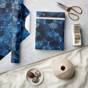 Stijlvolle Koningsblauwe Glitter Zeemeermin Vissen Cadeaupapier